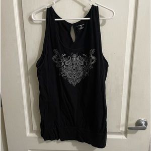 Lane Bryant black blouson tank with silver embroidered design. Size 22/24.